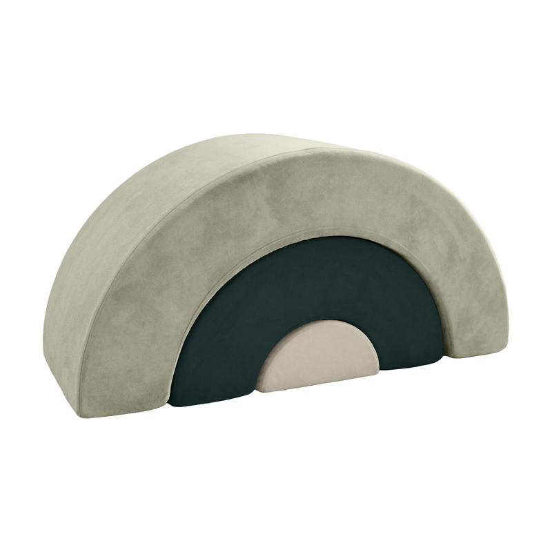 Possum Play Rainbow Set in Greens (Sage, Forest, Babycino) - three nested arch cushions stacked as a rainbow